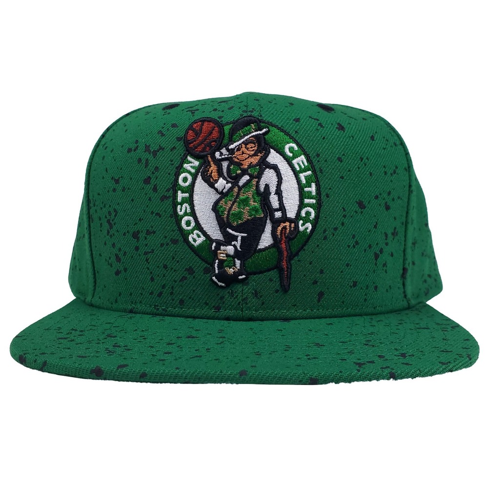 Boston Celtics Mitchell & Ness NBA Snapback Hat Cap Splatter Print 3D Logo NWT